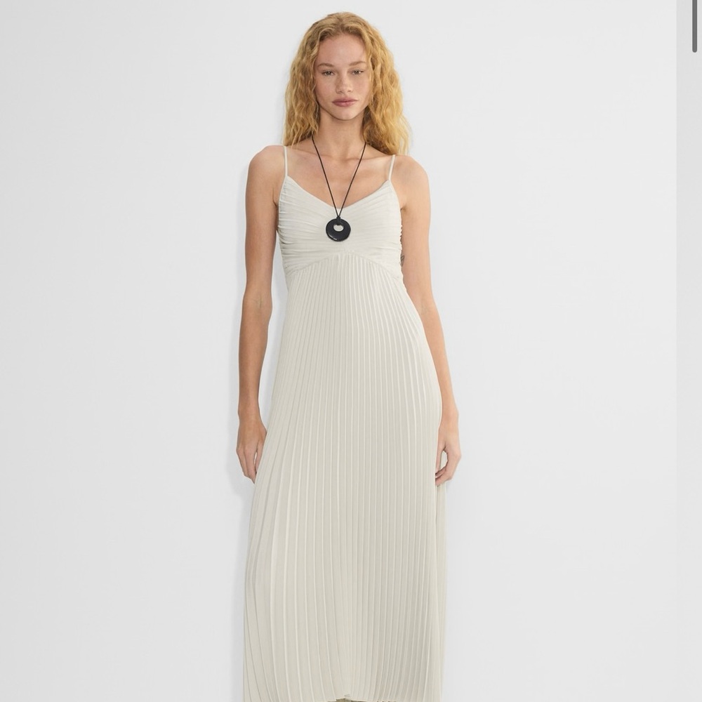 Aritzia Cream Pleated Maxi Dress